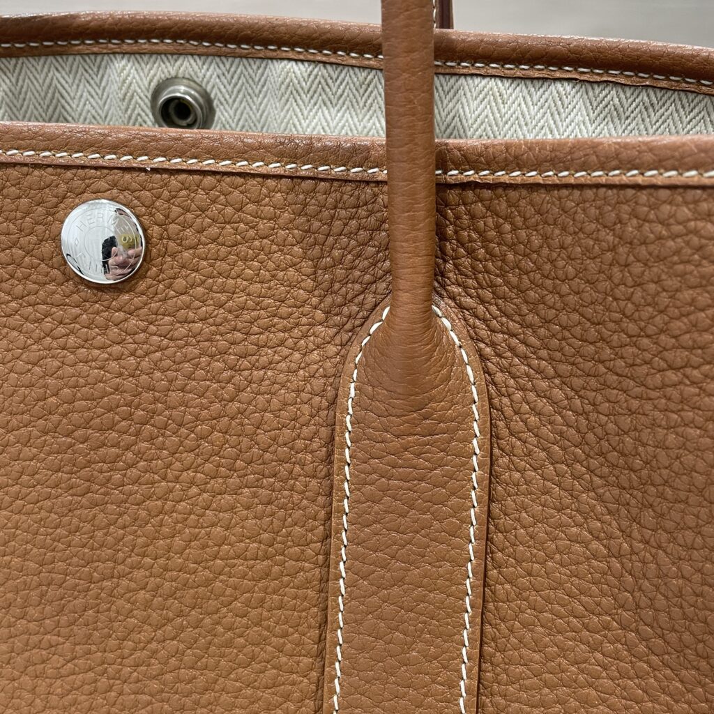 角スレ・取っ手の色落ちもきれいに補修｜エルメス《ガーデンパーティー》ゴールドの革補色