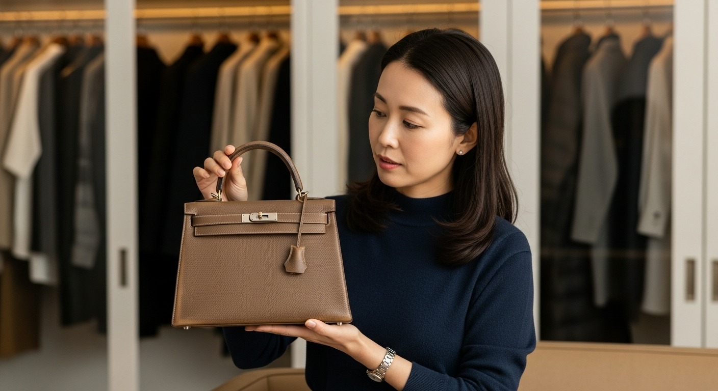 エルメスのケリーバッグの修理を検討中の女性