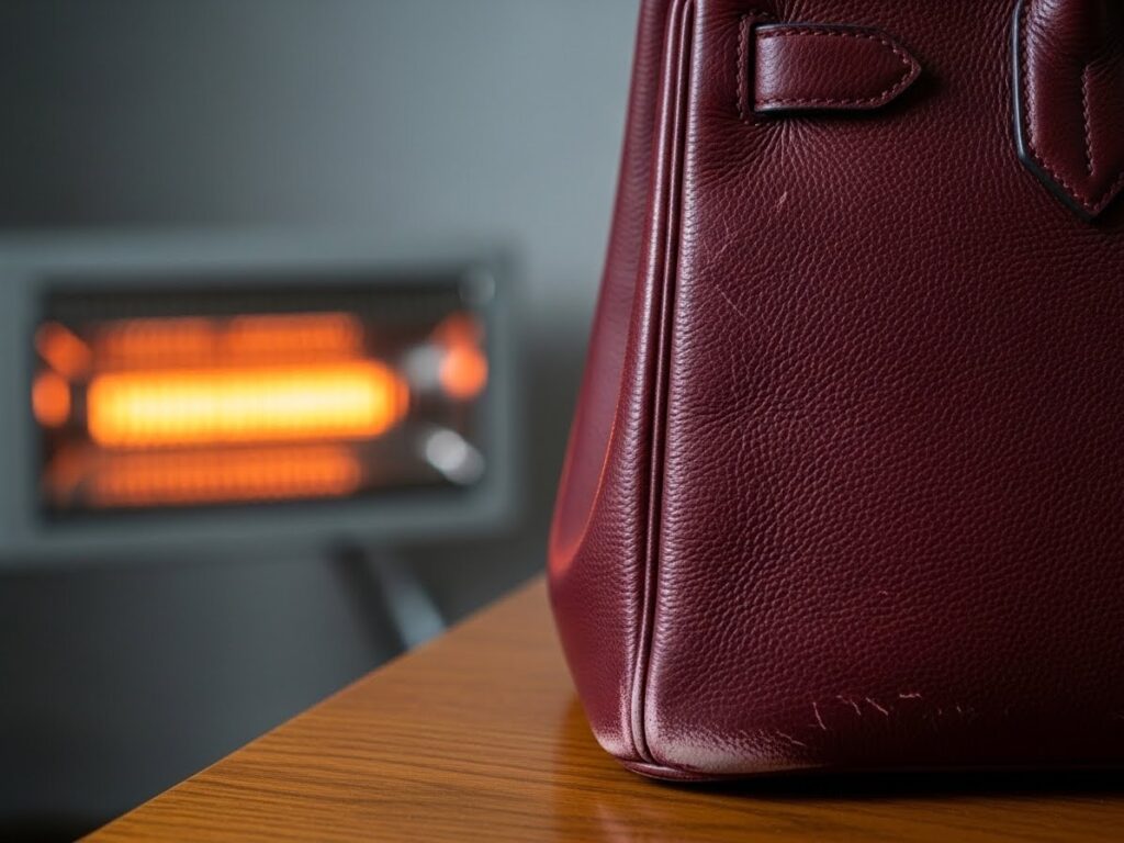 バーキンの赤　暖房にあたってダメージを受けている