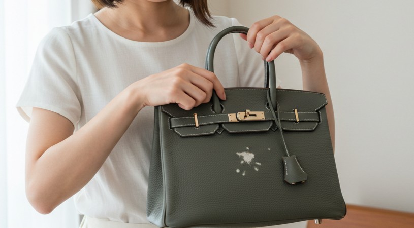 エルメスのバーキンの汚れがある、女性が持っている