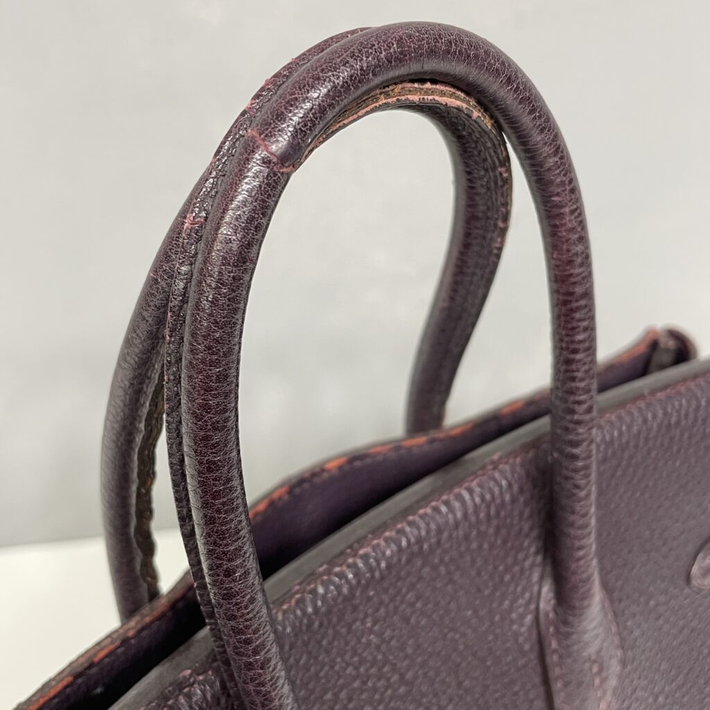 色あせとひび割れを整えて、深いパープルブラウンへ💜｜エルメス バーキンの全体補修